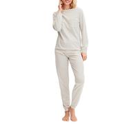 Schlafanzug CALIDA "Sweet Dreams", Damen, Gr. M (44/46), charm cream, Interlock, Obermaterial: 100% Baumwolle, bequem lang, Rundhals, angesetztes Bündchen, Homewear-Sets Schlafanzug, Langarm, Rundhals
