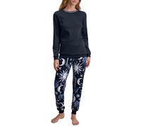 CALIDA Winter Dreams Bündchen-Pyjama, Schlafanzug Damen, aus 100% Baumwolle, pflegeleicht Dark Sapphire 40-42