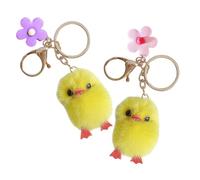 CALLARON 2stücke Kuscheltier Schlüsselanhänger Plüsch Küken Anhänger Gelb Mit Bunten Blumen Handgefertigt Leicht Und Waschbar Für DIY Ostereierdekorationen Süßes Accessoire