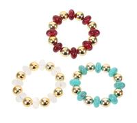 CALLARON 3 Stück Teiliges Elastisches Armband Damen Stapelbare Unregelmäßige Geometrische Acryl-perlenarmbänder in Zwei Farben Weinrot Weiß Grün Leichtes Flexibles Sommer-schmuck Strand und