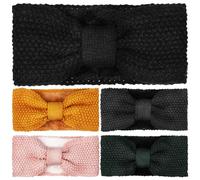 CALLARON 5 Stück Teiliges Gestricktes Knotenhaarband Elastisches Atmungsaktives Fitness stirnband für Damen Weit Geschnitten Bequemes Haaraccessoire für Yoga Sport und Alltag