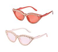 CALLARON Fashion Katzenaugen Sonnenbrille Für Damen Mit Uv-schutz Kleine Rahmen Funkelnde Glitzer-design Für Partys Und Outdoor-aktivitäten Rot