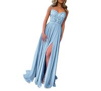 callmo Abendkleider Damen Elegant Lange Ballkleider Ballkleid Lang Elegantes Halbes Rückenfreies Langes Kleid Satin Spaghettiträger Ballkleid Seitenschlitz Hochzeit Partykleid mit Taschen