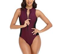 callmo Badekleid Damen, Damen Badeanzug Sexy V Ausschnitt Bauchweg Raffung Sport Einteilige Bademode Push Up Schwimmanzug Monokini Sommer Block of Tie Open Back High Cut Rücken Geschlossen