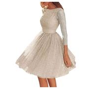 callmo Brautkleid Abendkleider Elegant Lang Damen, Kleid Chiffon Elegante Spitze Patchwork Ausschnitt Langes Brautjungfer Abendkleid Sommerkleid Mit ärmel