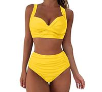 callmo Damen Bikini Set Push Up Crossover Bikinioberteil Strandmode Zweiteiliger Badeanzug Wickeloptik Lace Bademode V Ausschnitt Blumenmuster Swimsuit