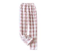 callmo Damen Pyjamahose,Schlafanzughose Lang,Winter Warm Coral Fleece Thick Plaid Warm Schlafanzug Flannel Home Pants Loose Lounge Freizeithose