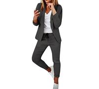 callmo Damen Zweiteiliger Anzug Set Revers Business Büro Formal Blazer Langarm Anzugjacke Hosenanzug Slim Fit Hose 2 Stück Modern Festlicher Suit