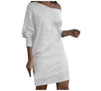 callmo Glitzerkleid Damen Schulterfrei Kleid Pailletten Kurz Etuikleid Paillettenkleid Frauen Minikleid Damen Glitzer Kleid mit Fransen Off Shoulder Cocktailkleid Abendkleider Tunika Kleid A Linien