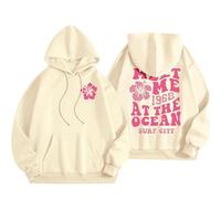 callmo Mädchen Rosa Palm Puff Hoodies Nette Ästhetische Grafik Gedruckt Langarm Pullover Sweatshirts Preppy-Clothes Teen Girls Sweatshirt mit Kapuze Backprint Kapuzenpullover mit Taschen Teenager