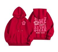 callmo Mädchen Rosa Palm Puff Hoodies Nette Ästhetische Grafik Gedruckt Langarm Pullover Sweatshirts Preppy-Clothes Teen Girls Sweatshirt mit Kapuze Backprint Kapuzenpullover mit Taschen Teenager