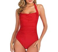 callmo Swimsuits for Women, Damen Badeanzug Sexy V Ausschnitt Bauchweg Raffung Sport Einteilige Bademode Push Up Schwimmanzug Monokini Sommer Block of Tie Open Back High Cut Rücken Geschlossen