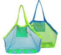 CALLYSONIC 2 Stk Netztasche Sandspielzeug, Sandspielzeug Tasche Faltbare, Strandspielzeug Tasche xxl Familie, Einkaufsnetz Badetasche Damen, Perfekt für Strand und Reisen, Grün, Blau