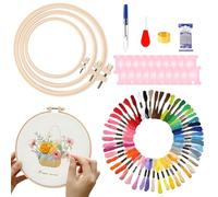 CALLYSONIC Stickset für Anfänger, Erwachsene Embroidery Kit, Kreuzstich Set, Einschließlich 50 Farbfäden, 3 Kunststoff Stickrahmen und Werkzeug Stick Set für DIY Kunst, Handwerk (Farbig 1)