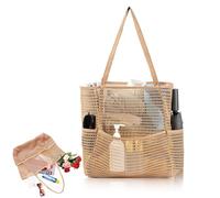 CALLYSONIC Strandtasche XXL Familie Mesh, Badetasche Damen Häkeltasche für den Sommer, Faltbare Umhänge Beach Bag, Shopper Tasche Damen, Strandtasche, für Reisen, Einkaufen, Alltag (V)