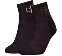 Calvin Klein 2P Glossy Rib Quarter Socks Schwarz Gr 39/42 Damen