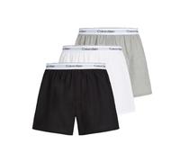 Calvin Klein Herren Web-Boxershorts, 3er Pack - Woven Boxers, Boxer Slim, Icon Stretch, Logobund Schwarz/Weiß/Grau M