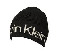 Calvin Klein Beanie Mütze CK Mütze mit Logobündchen Artikel K60K608518 ECO Knit Beanie Made IN Italy, BAX Black/Nero, UNICA - ONE Size