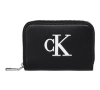 Geldbörse CALVIN KLEIN "BOLD CK MEDIUM ZIP AROUND", Damen, schwarz, weiß, Lederimitat, Kleinlederwaren, Damen Portemonnaie, Geldbeutel, Money Pocket mit CK-Logo (97736730-0) schwarz, weiß
