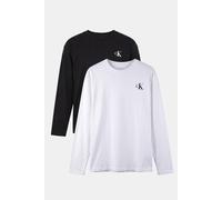 Langarmshirt CALVIN KLEIN JEANS "CHEST MONO LS T-SHIRT 2-PACK", Jungen, Gr. 14 (164), schwarz-weiß (brightweiß, pvhschwarz), Single Jersey, Obermaterial: 100% Baumwolle, unifarben, regular fit normal,