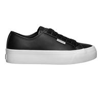 Plateausneaker CALVIN KLEIN JEANS "VULC FLATF LACE UP LTH CK", Damen, Gr. 41, schwarz-weiß (schwarz, weiß), Leder, Lederimitat, unifarben, sportlich, Schuhe, Schnürschuh, Halbschuh, Freizeitsneaker mi