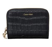 Calvin Klein Croc Embossed Monogram Hardware Flap Zip Around Wallet M Black