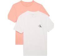 Calvin Klein Damen 2er Pack T-Shirts Kurzarm Logo Tee mit Rundhalsausschnitt, Mehrfarbig (Just Peach/Brilliant White), XL