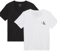 Kurzarmshirt CALVIN KLEIN JEANS "A- Logo VN 2 pack Tee", Damen, Gr. L42, schwarz, Single Jersey, Obermaterial: 100% Baumwolle, unifarben, Feminin, regular fit normal, V-Ausschnitt, eingesetzt abgestep