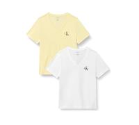 T-Shirt CALVIN KLEIN JEANS "MONOLOGO VNK 2PACK TEE", Damen, Gr. S, vanilla custard w, weiß, Single Jersey, Obermaterial: 100% Baumwolle, klassisch normal, V-Ausschnitt, eingesetzt abgesteppte Kante, S
