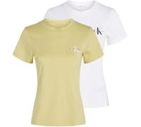 Calvin Klein Damen 2er Pack T-Shirts Kurzarm Monologo Tee Slim Fit, Mehrfarbig (Muted Lime/Brilliant White), S