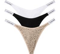 Calvin Klein Damen 3er Pack Strings Dipped Thong mit Logobund, Mehrfarbig (Black/Classic White/Animal Mirror), M