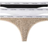 Calvin Klein Damen 3er Pack Strings mit Logobund, Mehrfarbig (Black/Classic White/Animal Mirror), L