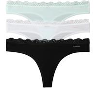 Calvin Klein Damen 3er Pack Strings mit Spitze, Mehrfarbig (Black/White/Moonlight Jade), L