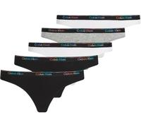 Calvin Klein Damen 5er Pack Strings mit Logo, Mehrfarbig (Black/White/Black/Gry Htr/White), L