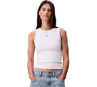 Tanktop CALVIN KLEIN JEANS "A - WVN LBL 2X2 CTTN", Damen, Gr. XXS (34), weiß (brilliant weiß), Jersey, Obermaterial: 95% Baumwolle, 5% Elasthan, unifarben, regular fit normal, Rundhals, Tops Tanktop,