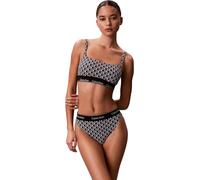 Calvin Klein Damen Bikini Oberteil Bralette Square Neck mit verstellbaren Trägern, Schwarz (20242 Icon Cotton Emblem W Black), S