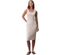 Calvin Klein Damen Bodycon Kleid Woven Label Square Midi, Beige (Vanilla Heather), L
