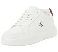 Plateausneaker CALVIN KLEIN JEANS "CHUNKY CUPSOLE LACEUP LTH", Damen, Gr. 37, weiß, dunkelrot, Leder, Lederimitat, unifarben mit Farbeinsatz, Schuhe Plateausneaker, Schnürschuh, Halbschuh mit CK-Logop
