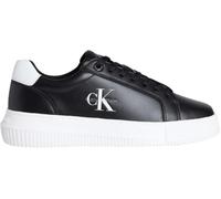 Plateausneaker CALVIN KLEIN JEANS "CHUNKY CUPSOLE MONO LTH WN", Damen, Gr. 37, schwarz-weiß (schwarz, weiß), Leder, unifarben mit Farbeinsatz, sportlich, Schuhe, Schnürschuh, Halbschuh, Freizeitsneake
