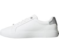 Sneaker CALVIN KLEIN "LACE UP SNEAKER W/SILVER BT CK", Damen, Gr. 39, silber (weiß, silberfarben), Leder, unifarben mit Farbeinsatz, Sportlich, Schuhe, Schnürschuh, Halbschuh, Freizeitschuh mit gepols
