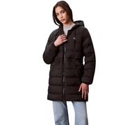 Calvin Klein Damen Daunenmantel Lightweight Logo Mid Length mit Kapuze, Schwarz (Black), XS