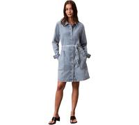 Jeanskleid CALVIN KLEIN JEANS "BELTED DENIM MINI DRESS COASTAL", Damen, Gr. S (38), N-Gr, coastal light, Denim/Jeans, Obermaterial: 100% Baumwolle, unifarben, regular fit kniefrei, Rundhals, Ärmel mit