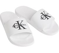 Pantolette CALVIN KLEIN "ESS SLIDE CV WN", Herren, Gr. 40, weiß, schwarz, Textil, Basic, Schuhe Pantolette, Sommerschuh, Poolslides, Pantolette, Strandschuh mit Logoschriftzug (84663149-40) weiß, schw