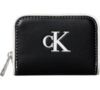 Geldbörse CALVIN KLEIN "CONTRAST CK MEDIUM ZIP AROUND", Herren, schwarz (schwarz, weiß), Lederimitat, kontrastfarbene Details, Kleinlederwaren, Geldbeutel, Portemonnaie, Money Pocket mit Reißverschlus