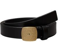 Ledergürtel CALVIN KLEIN JEANS "CASUAL PLAQUE BUCKLE 20MM", Damen, Gr. 95, schwarz (schwarz, tumbled gold), Rindsleder, unifarben, Gürtel Ledergürtel, mit großer Schnalle (16383120-95)