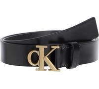 Calvin Klein Damen Gürtel Monogram Plaque Buckle 3,0 cm Ledergürtel, Schwarz (Black/Tumbled Gold), 85 cm