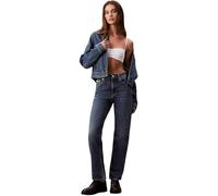 Straight-Jeans CALVIN KLEIN JEANS "HGH RS STRGHT CK ESS", Damen, Gr. 31, Länge 30, stanton, Denim/Jeans, Obermaterial: 98% Baumwolle, 2% Elasthan, straight fit normal, Jeans Straight-Jeans, Mit Gürtel