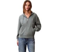 Calvin Klein Damen Hoodie mit Reißverschluss Logo French Terry aus Baumwoll-Frottee, Grau (Autumn Green), L