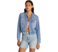 Jeansjacke CALVIN KLEIN JEANS "CROPPED 90'S DENIM TRUCKER", Damen, Gr. XS (34), blau (denim light), Denim/Jeans, Obermaterial: 100% Baumwolle, unifarben, casual, normal kurz, Langarm 1-Knopf-Manschett