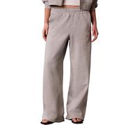 Sweathose CALVIN KLEIN JEANS "A- FRENCH TERRY BADGE LOGO PANT", Damen, Gr. S, N-Gr, heroic grau heather, Sweatware, Obermaterial: 100% Baumwolle, weit lang, Hosen Sweathose, mit weitem Bein (45225554-
